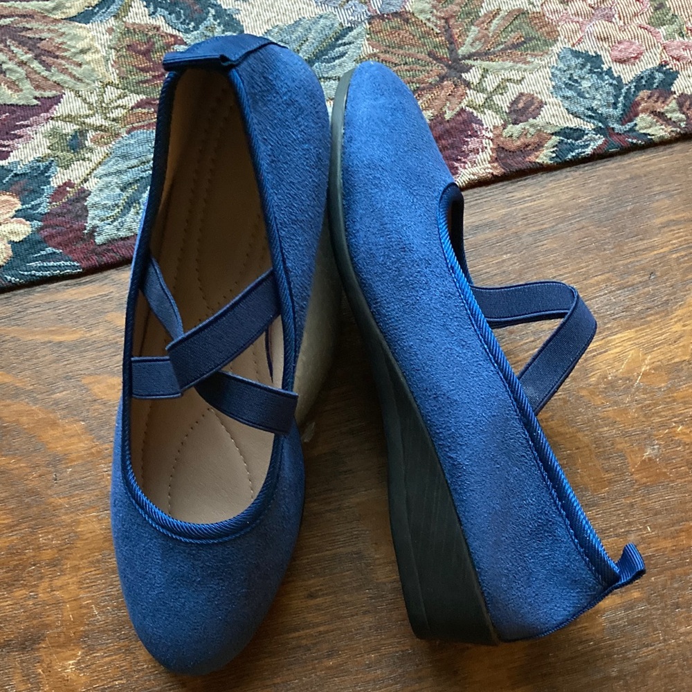 Angel Blue Suede Flats with Straps